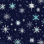 navy blue, white, turquoise, cream, celestial, stars, snowflakes, winter, christmas, holiday, geometric, modern, whimsical, elegant, night sky, starburst, sparkle, festive, magical, dreamy, contemporary, children's, nursery, playroom, kids room, baby, icy, frosty, starry night, constellation