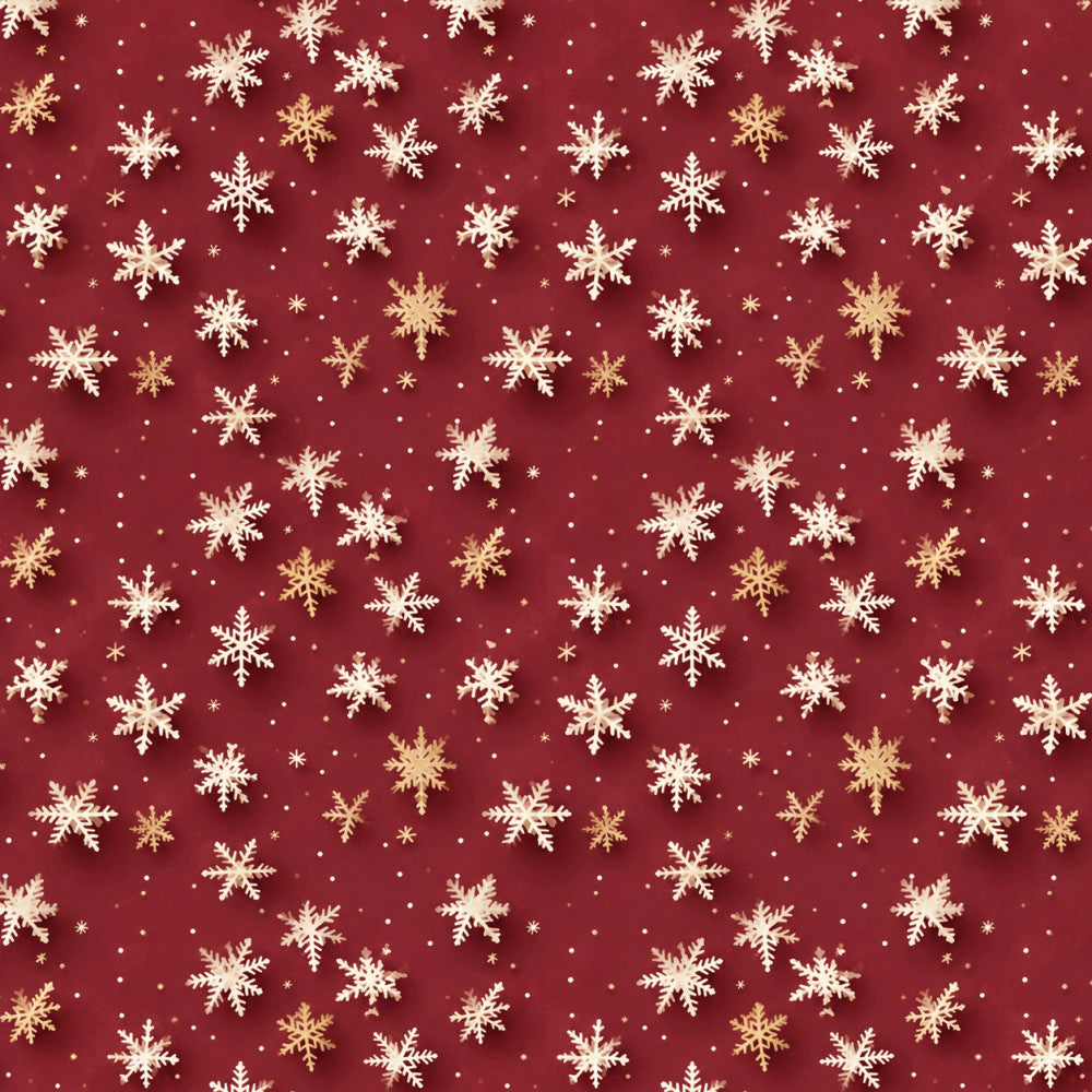 burgundy, cream, gold, ivory, red, snowflakes, winter, christmas, holiday, festive, elegant, traditional, classic, geometric, repeat pattern, metallic accents, seasonal, decorative, formal, sophisticated, dense pattern, all-over print, delicate snowflakes, wintery, celebration, decorative motifs, premium design, dimensional