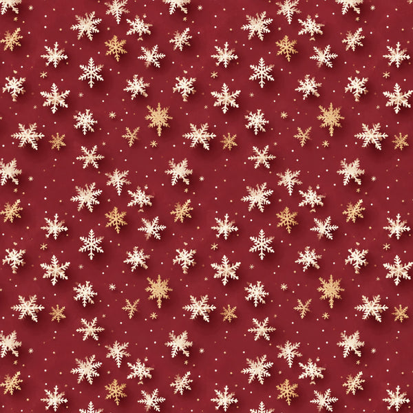 burgundy, cream, gold, ivory, red, snowflakes, winter, christmas, holiday, festive, elegant, traditional, classic, geometric, repeat pattern, metallic accents, seasonal, decorative, formal, sophisticated, dense pattern, all-over print, delicate snowflakes, wintery, celebration, decorative motifs, premium design, dimensional