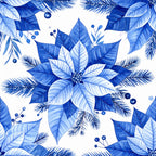 royal blue, navy blue, light blue, monochromatic blue, poinsettia, floral, botanical, winter florals, evergreen, pine branches, berries, nature, holiday, christmas, elegant, sophisticated, traditional, festive, poinsettia flower, leaf motifs, berry clusters, winter foliage, seasonal, premium, luxe, classic, decorative, timeless
