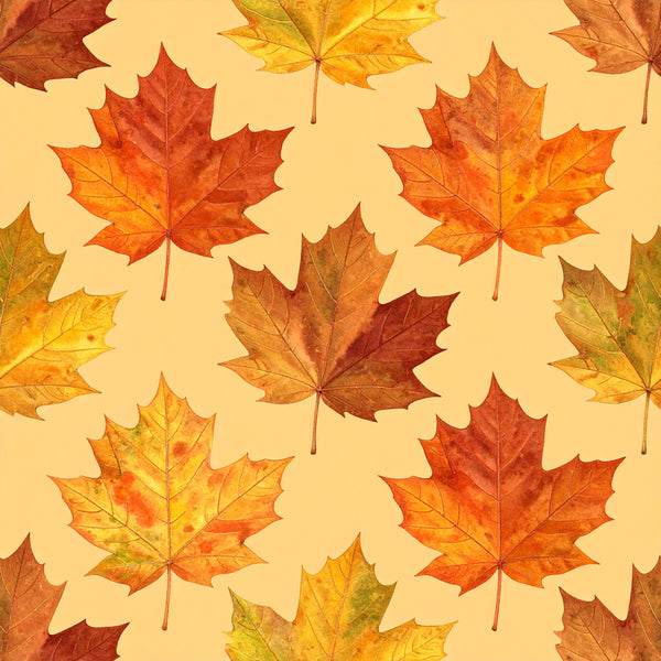 autumn leaves, fall foliage, maple leaves, orange, burnt orange, golden yellow, rust red, cream background, warm colors, nature, seasonal, autumn, fall, thanksgiving, harvest, botanical, leaf pattern, repeating pattern, traditional, rustic, natural, cozy, warm tones, kids room, playroom, nursery, home decor, multi-colored leaves, seasonal decor
