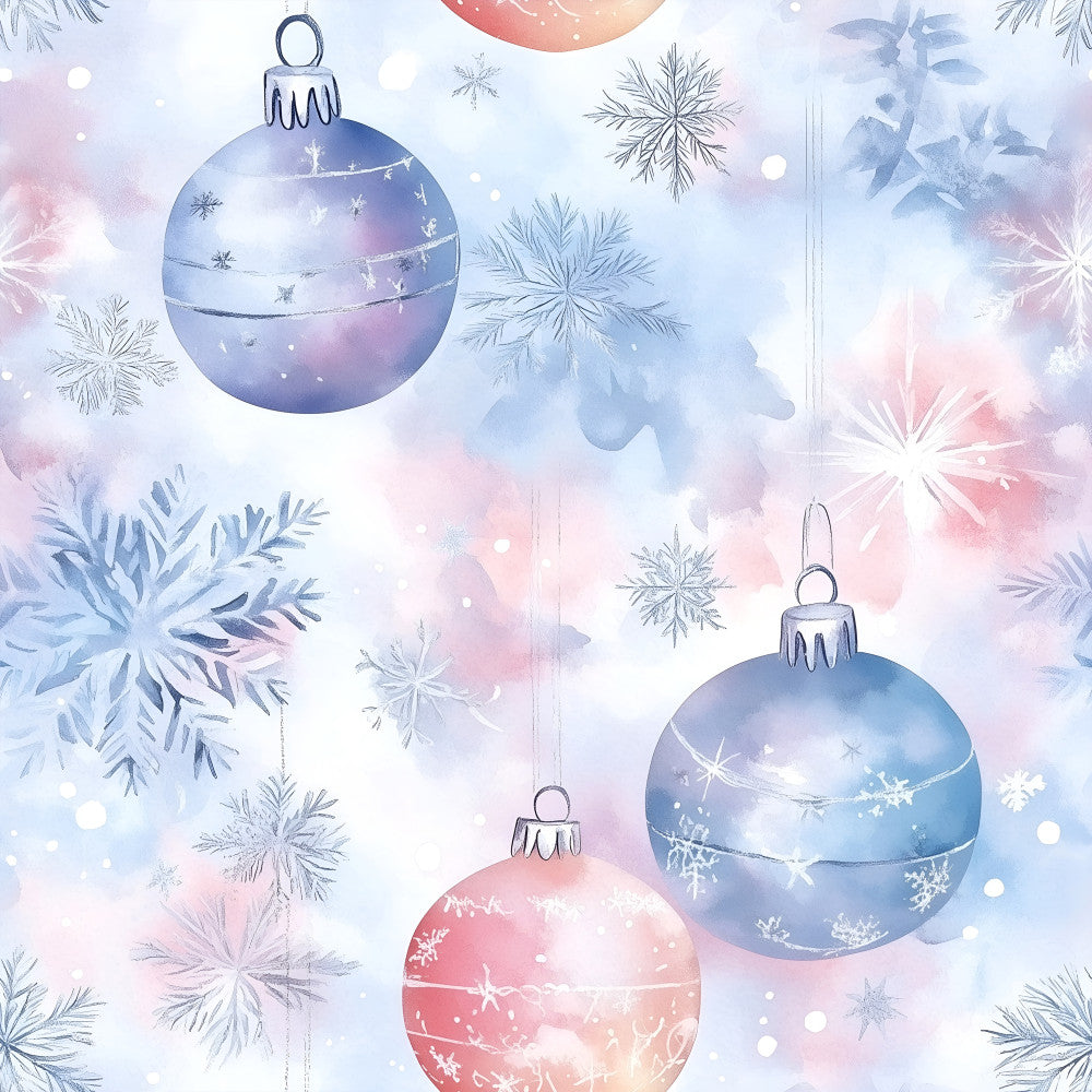 winter wonderland, christmas, holiday, snowflakes, ornaments, baubles, blush pink, dusty blue, lavender, soft blue, periwinkle, coral pink, pastel colors, whimsical, elegant, festive, celestial, magical, dreamy, watercolor, abstract, sparkly, shimmery, winter theme, seasonal, nursery, kids room, baby shower, festive decor, snow theme