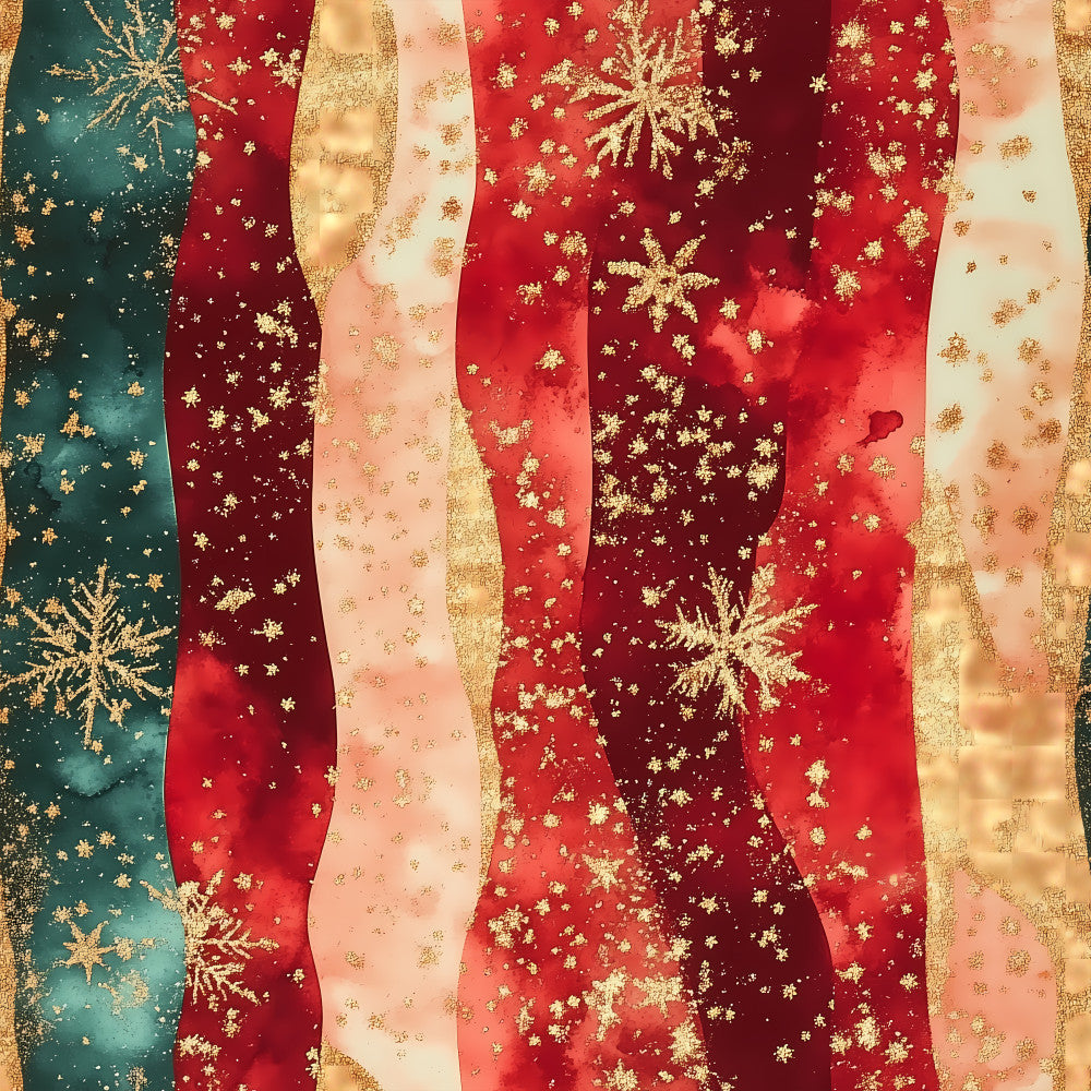 deep red, burgundy, forest green, teal, cream, gold, snowflake, winter, christmas, holiday, elegant, festive, metallic gold accents, striped, vertical stripes, sparkly, glittery, formal, sophisticated, seasonal, decorative snowflakes, traditional holiday, rich jewel tones, peach, blush, champagne, luxury, celebration
