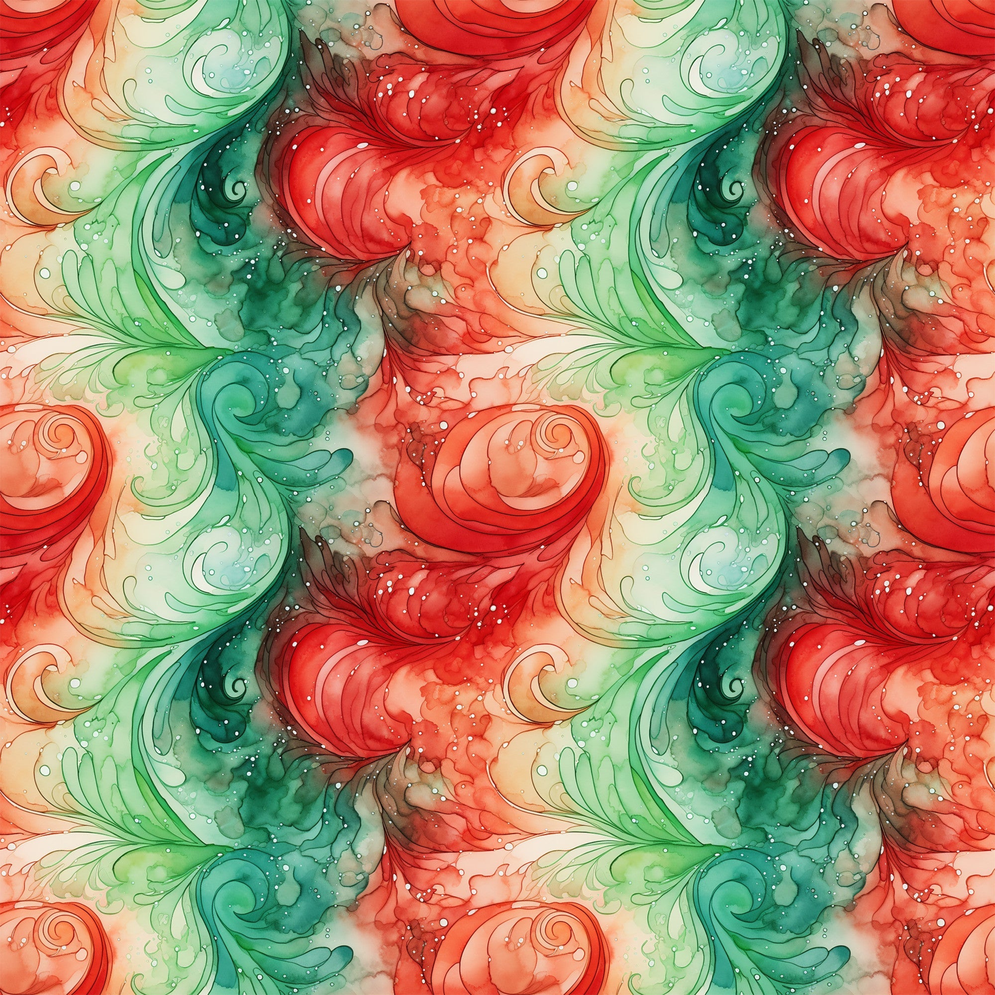 watercolor, christmas swirls, red, green, coral, teal, emerald, flowing patterns, organic swirls, festive design, holiday fabric,, seamless pattern, fluid motifs, winter colors, decorative swirls, soft watercolor effect, christmas themed, fabric panel, ornamental design