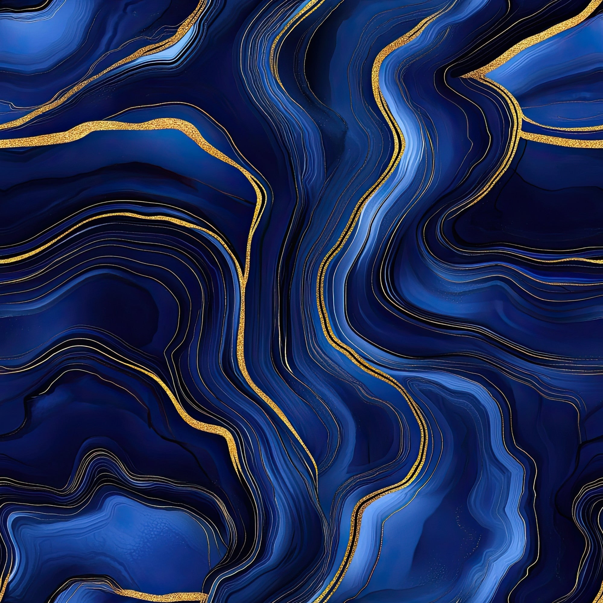 royal blue, navy blue, gold, metallic gold, agate pattern, marble pattern, swirling lines, flowing curves, organic shapes, geode design, mineral pattern, luxurious, elegant, contemporary art, abstract design,, fabric panel, dramatic, sophisticated, jewel tones