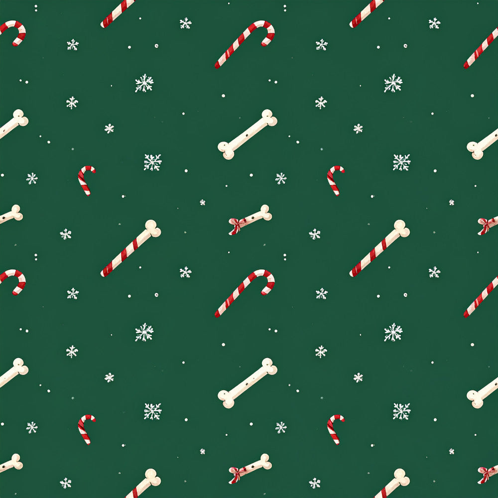 forest green, cream, red and white, candy canes, bones, dog bones, snowflakes, winter, christmas, holiday, festive, playful, whimsical, fun, pet themed, puppy, dog lover, kids, children, nursery, playroom, traditional christmas, vintage christmas, cute, decorative, seasonal, cold weather, snow, peppermint candy, xmas