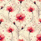 coral pink, hot pink, deep magenta, cream, ivory, beige, floral, botanical, flowers, roses, buds, elegant, whimsical, romantic, vintage, nature, spring, summer, decorative scrolls, curling vines, garden, nature-inspired, feminine, graceful, artistic, detailed, ornate, delicate petals