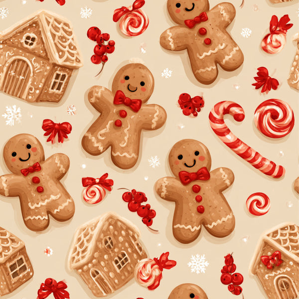 gingerbread, candy cane, peppermint, cream, red, white, holiday, christmas, festive, whimsical, gingerbread man, gingerbread house, lollipop, candy, winter, sweet treats, cheerful, playful, nursery, kids room, playroom, cute, traditional christmas, vintage holiday, red and white, bows, berries, snowflakes, rustic christmas