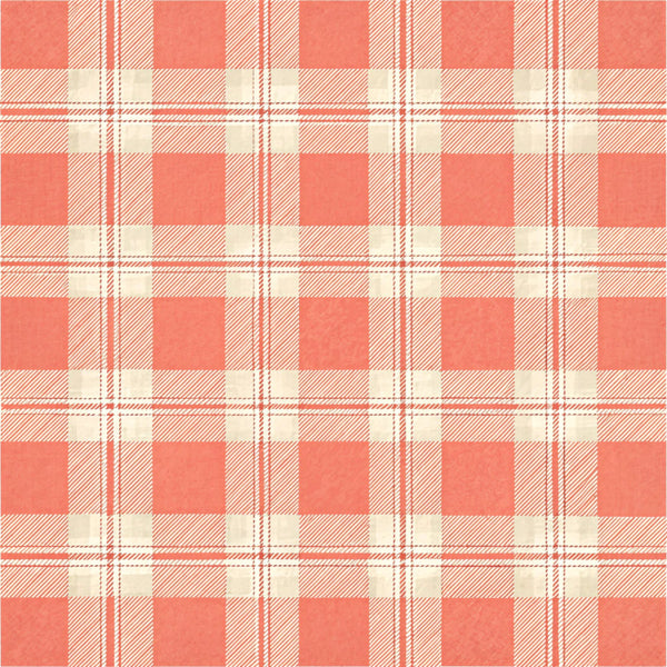 coral pink, cream, salmon, plaid, gingham, checked, geometric, traditional, classic, country, farmhouse, cottage core, vintage, retro, kitchen, home decor, checkered pattern, woven look, striped plaid, coordinating fabric, rustic, timeless, neutral accents, structured pattern, repeating pattern, red and white, pink and cream