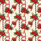 red flowers, candy cane, peppermint stripe, holiday, christmas, festive, vintage, traditional, botanical, floral, red and cream, cream white, green leaves, berries, winter, red dahlias, striped pattern, candy cane stripes, seasonal, elegant, whimsical, red blooms, decorative, nostalgic, retro, cottage core, farmhouse, classic, red and white