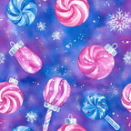 hot pink, bright pink, magenta, deep purple, royal blue, light blue, icy blue, winter blue, white, sparkle, glitter, candy, lollipop, peppermint, swirl, striped, whimsical, playful, festive, winter, christmas, holiday, celestial, magical, sparkly, kids, children, fun, sweet treats, dessert themed