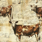 brown, cream, sepia tones, dairy cows, holstein cattle, farm animals, vintage illustrations, cursive script, handwritten text, aged paper, rustic style, pastoral theme, country living,, fabric panel, nostalgic artwork, agricultural motifs, livestock drawings, antique lettering, farmhouse aesthetic