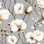 cream white, soft gray, taupe, botanical, floral, delicate flowers, nature, vintage, elegant, romantic, peaceful, calm, botanical illustration, line art, sketch style, petals, buds, stems, branches, cottage core, farmhouse, timeless, sophisticated, neutral tones, muted colors, heirloom, classic, graceful, spring, summer
