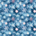 watercolor blue, christmas ornaments, snowflakes, pink accents, white snowflakes, winter pattern, holiday fabric,, fabric panel, festive design, blue background, christmas baubles, seasonal motifs, watercolor style, winter wonderland, holiday ornaments, repeating pattern, craft fabric, christmas decor