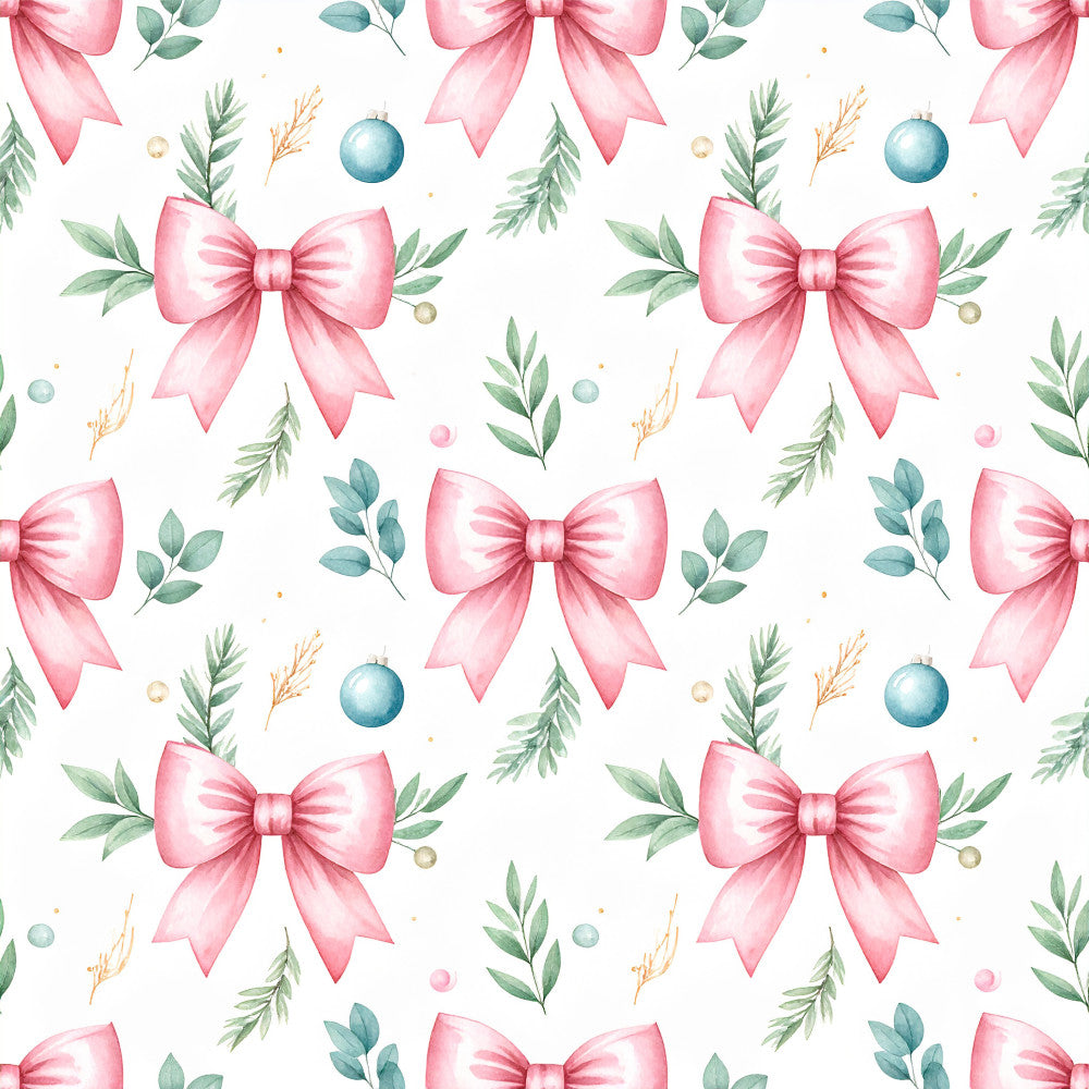 blush pink, rose pink, soft pink, sage green, eucalyptus, teal blue, gold accents, christmas, holiday, festive, bows, ribbons, evergreen branches, botanical, nature, elegant, whimsical, ornaments, decorative, gift-themed, winter, celebration, traditional, sophisticated, feminine, romantic, nursery, baby shower, children's room