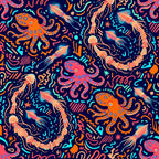 navy blue, coral orange, hot pink, cyan blue, neon green, vibrant colors, octopus, squid, jellyfish, ocean creatures, sea life, nautical, underwater theme, modern, whimsical, playful, celestial, stars, abstract, psychedelic, neon colors, kids room, playroom, nursery, children's decor, summer, beach theme, tropical, bold patterns, colorful