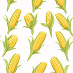 yellow corn, golden kernels, green husks, corn cobs, vegetable pattern, repeating design, harvest theme, farm produce, bright yellow, lime green, food illustration, agricultural motif,, fabric panel, seamless pattern, botanical design, summer harvest, corn stalks, kitchen theme, fresh produce