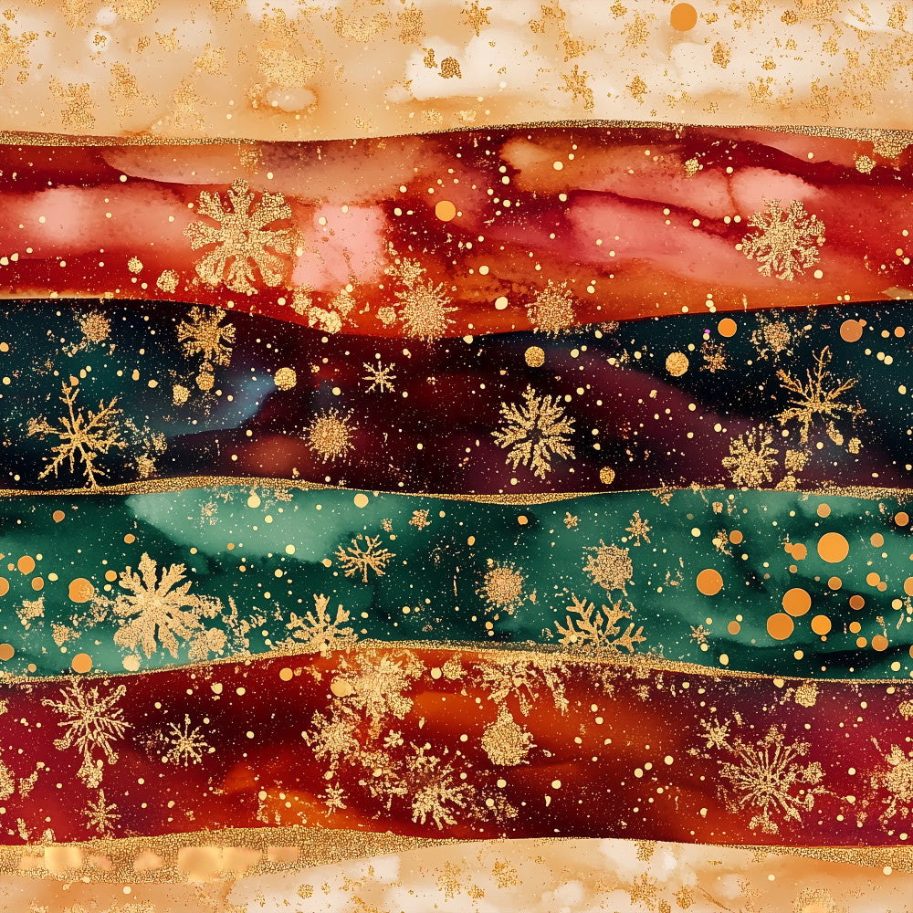burgundy, forest green, gold, cream, red, deep teal, metallic gold, snowflake, winter, christmas, holiday, festive, elegant, luxurious, glitter, sparkle, shimmer, striped, horizontal stripes, seasonal, celebration, formal, sophisticated, decorative, abstract, modern, decorative dots, christmas theme, warm tones, jewel tones