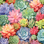 succulent, coral pink, sage green, lavender purple, pastel colors, floral, botanical, nature, whimsical, modern, bright, colorful, layered petals, dimensional flowers, spring, summer, garden theme, nursery, playroom, kids room, baby gift, cheerful, vibrant, multi-colored, gradient shading, detailed florals, decorative flowers, artistic design, boho style, playful
