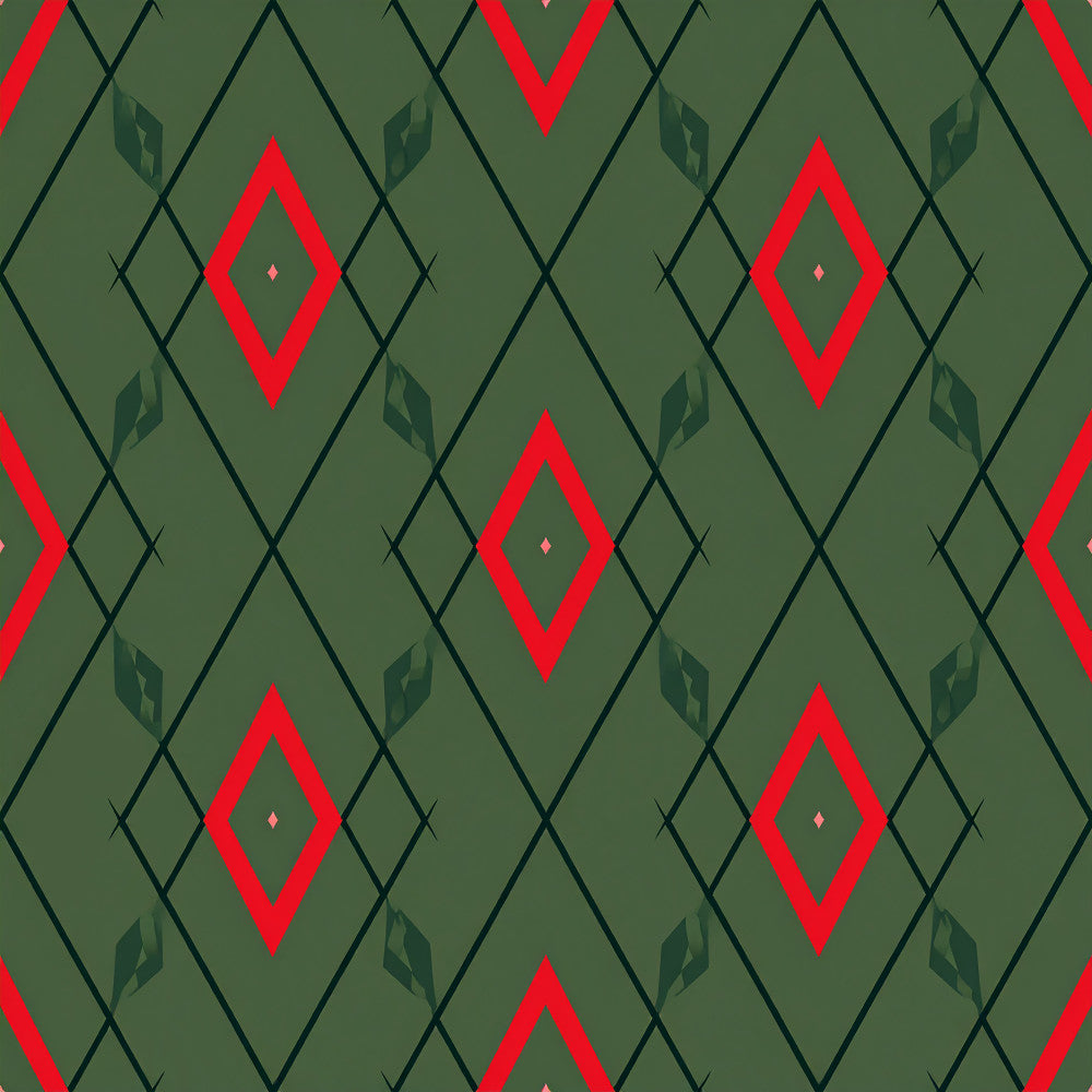 forest green, sage green, red, crimson red, geometric, diamond pattern, argyle, modern, contemporary, elegant, sophisticated, retro, vintage, art deco, mid-century modern, abstract, minimalist, geometric shapes, small diamonds, leaf motifs, nature-inspired, neutral, bold pattern, home decor, sewing, interior design, holiday, christmas