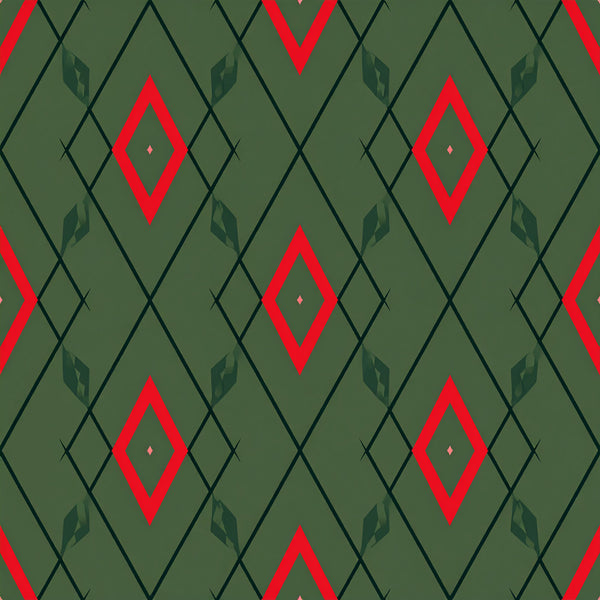 forest green, sage green, red, crimson red, geometric, diamond pattern, argyle, modern, contemporary, elegant, sophisticated, retro, vintage, art deco, mid-century modern, abstract, minimalist, geometric shapes, small diamonds, leaf motifs, nature-inspired, neutral, bold pattern, home decor, sewing, interior design, holiday, christmas