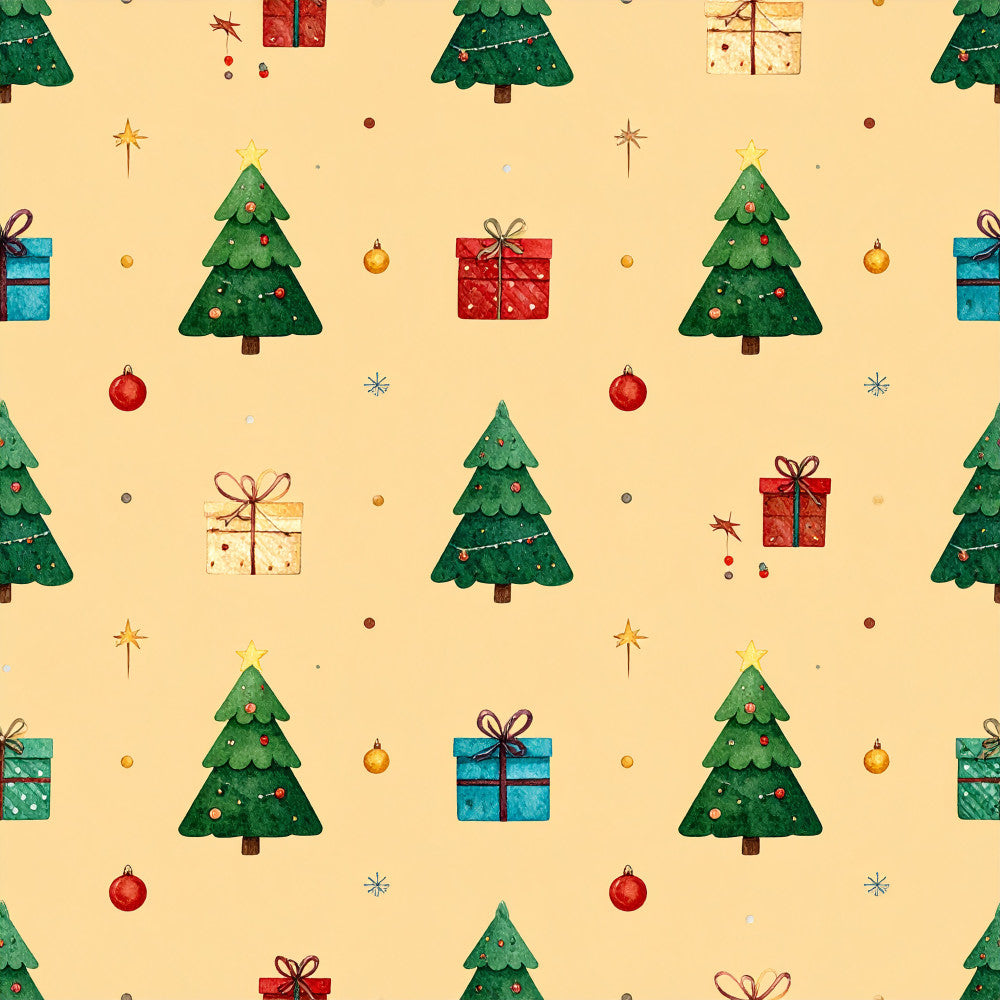 forest green, cream, red, gold, christmas, holiday, festive, trees, presents, gifts, ornaments, stars, snowflakes, traditional, whimsical, cheerful, seasonal, winter, decorative, christmas trees, wrapped presents, baubles, gold stars, elegant, joyful, kids, children, festive season