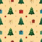 forest green, cream, red, gold, christmas, holiday, festive, trees, presents, gifts, ornaments, stars, snowflakes, traditional, whimsical, cheerful, seasonal, winter, decorative, christmas trees, wrapped presents, baubles, gold stars, elegant, joyful, kids, children, festive season