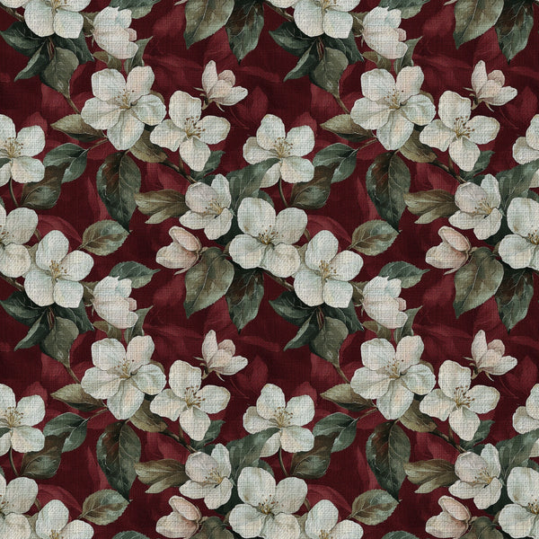 burgundy, cream, white, sage green, forest green, floral, botanical, vintage floral, apple blossoms, spring flowers, nature, elegant, traditional, romantic, cottage core, farmhouse, botanical print, spring, garden flowers, delicate flowers, classic floral, timeless, feminine, whimsical, ornamental, heirloom, country style, heritage print, blossom, leafy branches