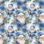 navy blue, white, cream, blue flowers, dahlias, peonies, evergreen branches, pine needles, santa claus, father christmas, holiday, christmas, festive, whimsical, traditional, vintage, elegant, nature-inspired, floral, botanical, seasonal, winter, christmas themed, children's, kids room, nursery, baby shower, decorative, repeating pattern, watercolor style