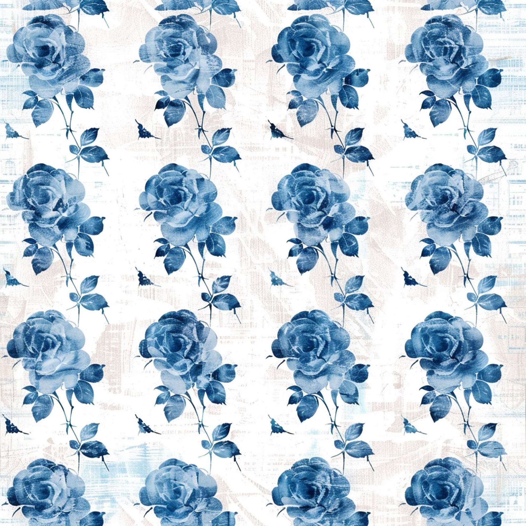 blue roses, watercolor roses, vintage floral, shabby chic, distressed background, rose pattern, botanical design, soft blue, navy blue, pale blue,, fabric panel, romantic florals, cottage style, repeating pattern, delicate stems, layered petals, weathered texture, farmhouse style, monochromatic blue