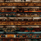 southwestern, tribal, geometric, native american, burnt orange, rust, teal, turquoise, cream, tan, brown, black, striped, diamond pattern, chevron, cultural, ethnic, bohemian, rustic, traditional, indigenous, aztec, navajo-inspired, animal motif, deer, lodge, cabin, earthy tones, boho, woven texture