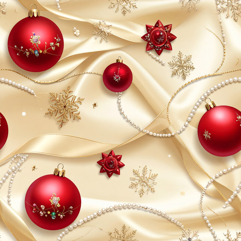 burgundy red, cream, gold, pearl white, metallic gold, christmas, holiday, festive, elegant, luxurious, ornaments, baubles, snowflakes, stars, ribbons, pearl beads, floral accents, traditional, sophisticated, winter, seasonal, decorative, upscale, formal, shiny, shimmer, red and gold, holiday decor, celebration