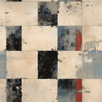 cream, beige, off-white, soft white, dusty blue, slate blue, charcoal gray, black, red accent, rust red, distressed, weathered, grunge, abstract, modern, industrial, urban, contemporary, textured, paint splatters, artistic, mixed media, neutral palette, monochromatic with accent, minimalist, edgy, sophisticated, home decor, upholstery