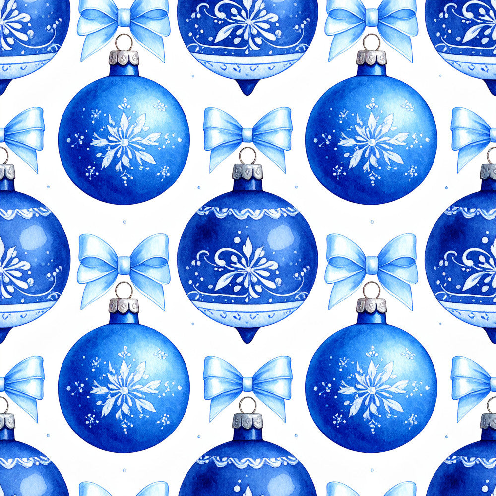 royal blue, cobalt blue, icy blue, light blue, snowflake, ornament, christmas, holiday, winter, festive, elegant, traditional, delicate, decorative, bow, ribbon, metallic accents, frost, seasonal, celebration, formal, sophisticated, hand-painted, watercolor style, classic, timeless, gift-worthy, nursery, children's room