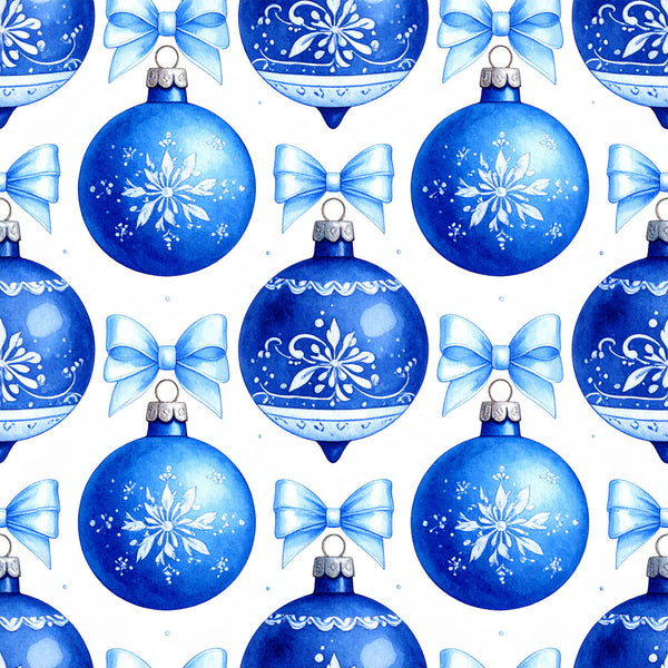royal blue, cobalt blue, icy blue, light blue, snowflake, ornament, christmas, holiday, winter, festive, elegant, traditional, delicate, decorative, bow, ribbon, metallic accents, frost, seasonal, celebration, formal, sophisticated, hand-painted, watercolor style, classic, timeless, gift-worthy, nursery, children's room
