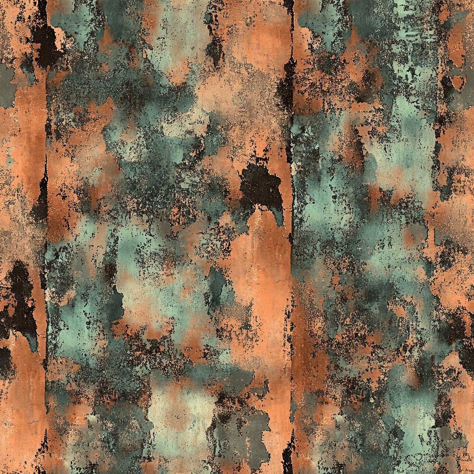 copper patina, turquoise green, rust orange, weathered metal, oxidized surface, distressed texture, vintage patina, corroded finish, metallic effect, aged copper, verdigris, industrial texture, grunge pattern, abstract design,, fabric panel, western theme, rustic finish, mottled surface, textured background
