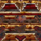 red, brown, cream, navy, orange, cowhide, cow print, geometric patterns, striped, tribal, southwestern, native american, hearts, rustic, farmhouse, western, lodge, cabin, plaid, patchwork, warm tones, earth tones, boho, bohemian, cozy, vintage, country style, decorative hearts, textured, multi-panel
