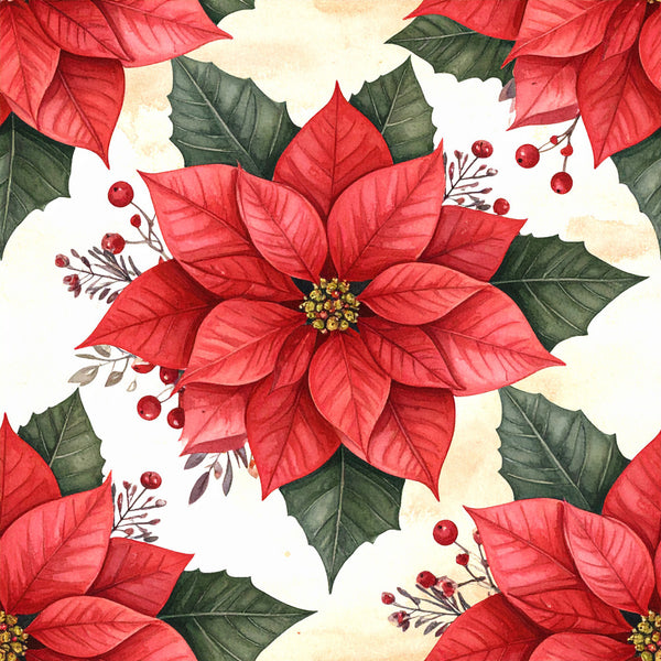 red poinsettia, crimson red, forest green, cream white, holiday floral, christmas flowers, poinsettia pattern, festive, seasonal, winter, christmas, holly berries, red berries, botanical, nature, floral design, elegant, traditional, vintage, decorative, holiday decor, festive themed, red and green, red flowers, green leaves, berry accents, holiday season, christmas time, elegant floral