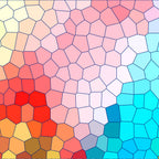 mosaic pattern, stained glass, geometric shapes, polygonal design, vibrant colors, red tones, blue hues, pink shades, yellow accents, orange segments, turquoise sections,, fabric panel, abstract art, colorful patchwork, irregular polygons, gradient transitions, contemporary style, piecing fabric, modern quilting
