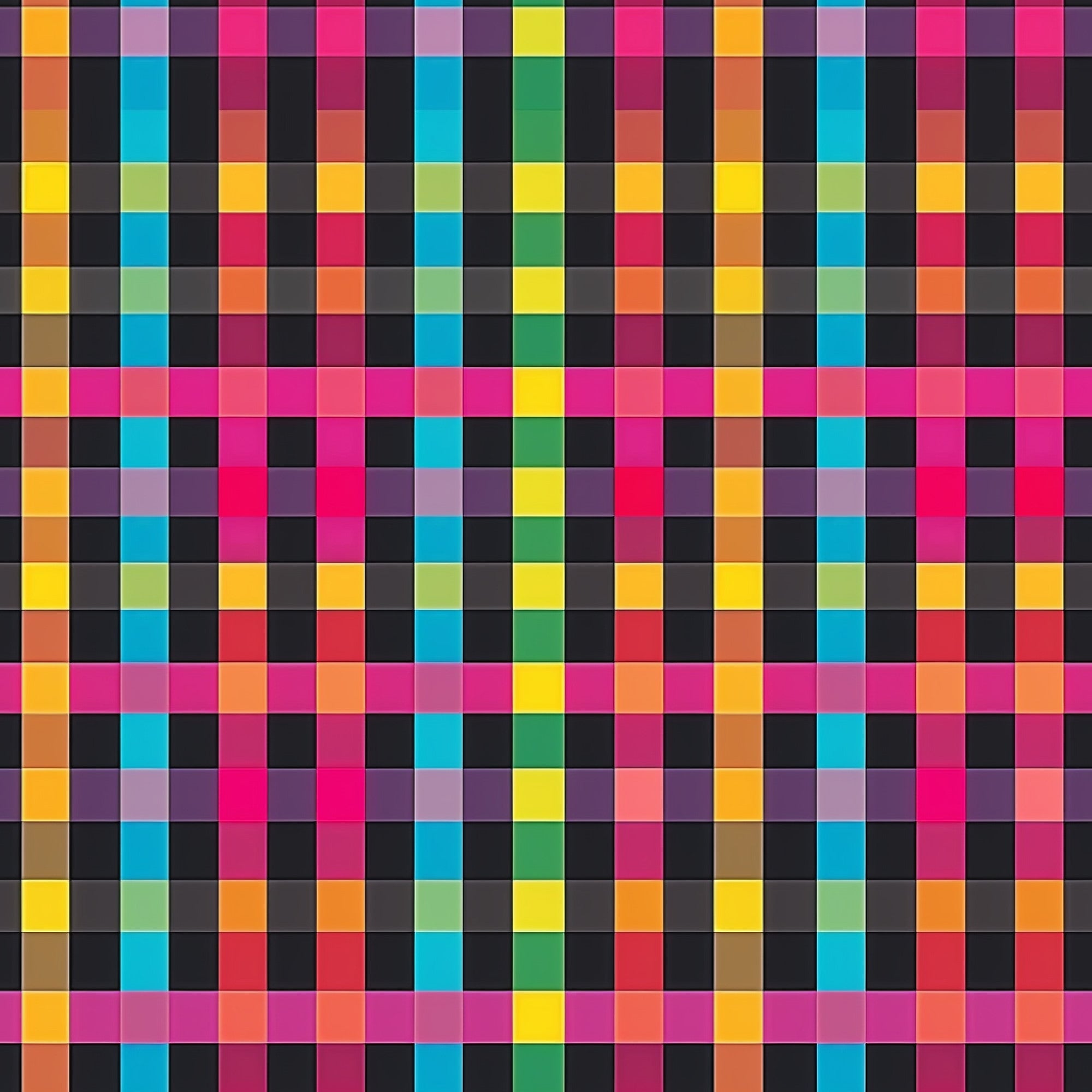 neon colors, gingham pattern, checkered design, bright pink, electric blue, lime green, orange, yellow, purple, geometric squares, vibrant checkerboard,, fabric panel, retro style, pop art aesthetic, colorful blocks, contemporary pattern, craft fabric, sewing material, rainbow palette