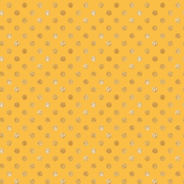 golden yellow, polka dots, circular patterns, metallic accents, geometric design,, fabric panel, celebration theme, gold foil, dotted pattern, bright yellow, shimmery dots, repeating motifs, cheerful mood, festive fabric, cotton material, small circles, uniform spacing, party theme, decorative dots