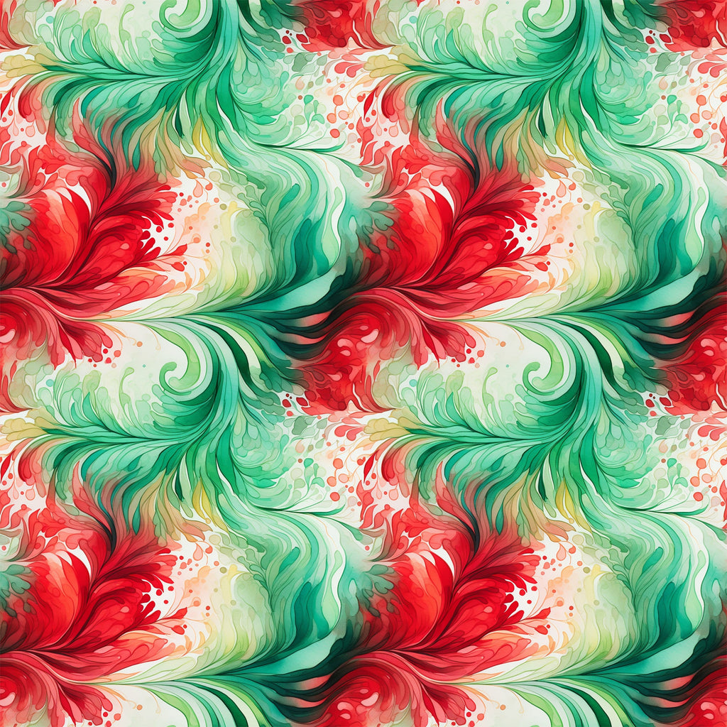 watercolor, christmas swirls, red, green, emerald, coral, flowing pattern, abstract swirls, holiday fabric,, seamless repeat, fluid design, festive colors, watercolor effect, organic curves, christmas themed, cotton fabric, decorative swirls, holiday crafting