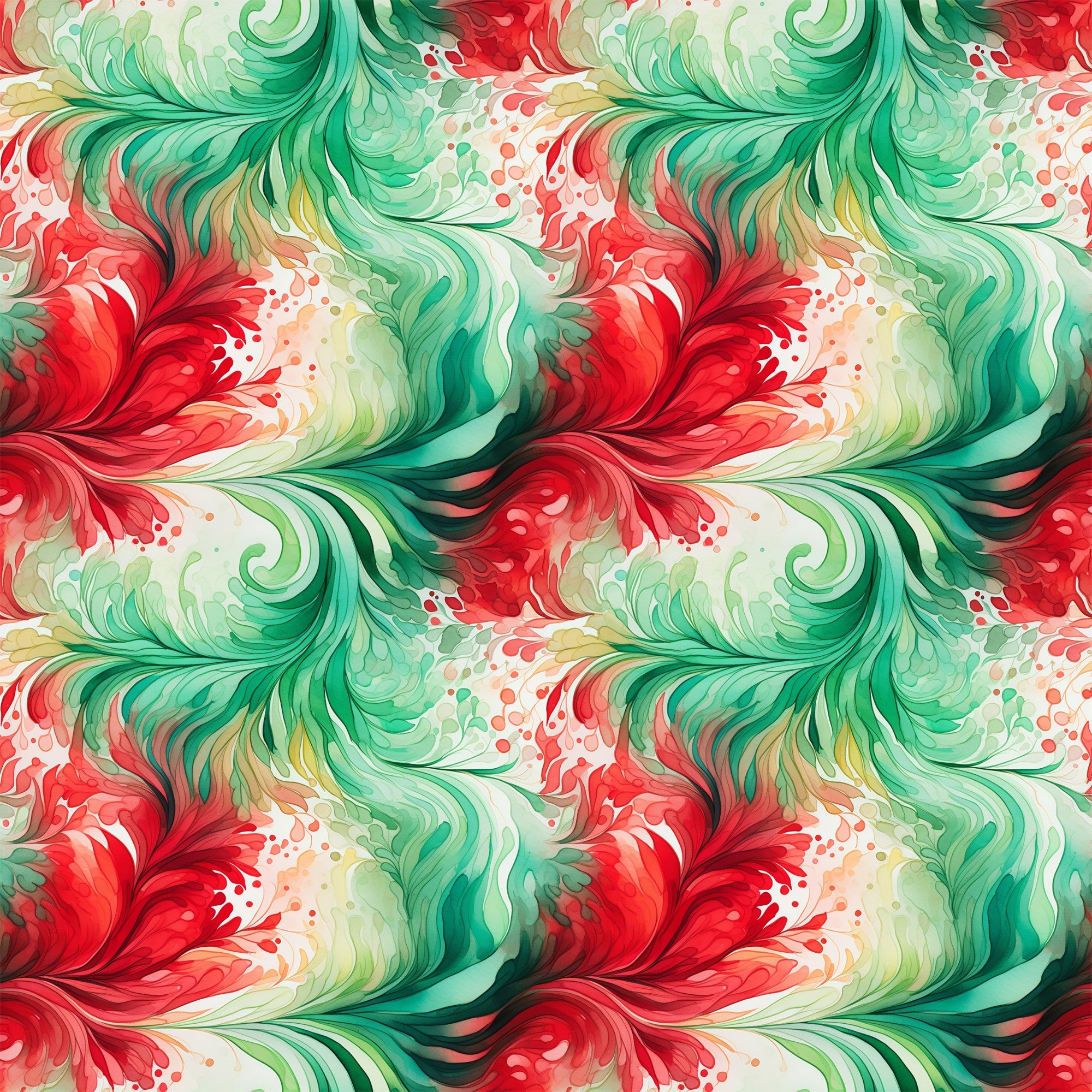 watercolor, christmas swirls, red, green, emerald, coral, flowing pattern, abstract swirls, holiday fabric,, seamless repeat, fluid design, festive colors, watercolor effect, organic curves, christmas themed, cotton fabric, decorative swirls, holiday crafting