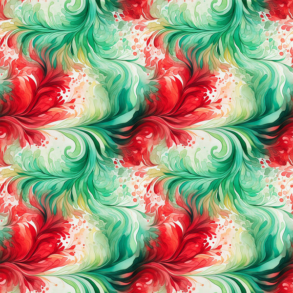 watercolor, christmas swirls, red, green, emerald, coral, flowing pattern, abstract swirls, holiday fabric,, seamless repeat, fluid design, festive colors, watercolor effect, organic curves, christmas themed, cotton fabric, decorative swirls, holiday crafting