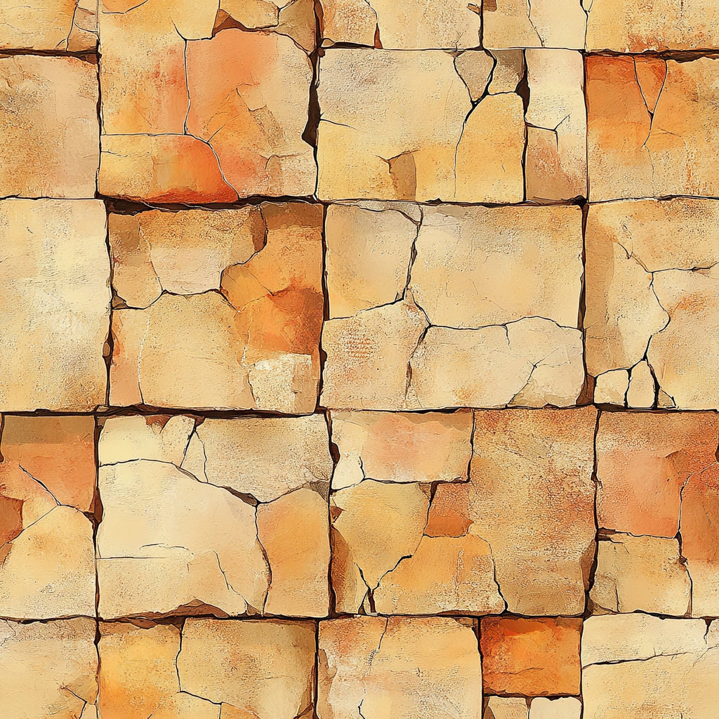 sandstone blocks, weathered stone, cracked masonry, earth tones, beige, tan, orange, rustic texture, aged walls, southwestern style, desert colors, stone pattern,, fabric panel, western theme, natural weathering, adobe appearance, geometric blocks, warm palette, textured surface