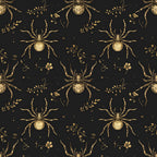 gold spiders, black and gold, botanical elements, nature inspired, celestial, vintage botanical, elegant, whimsical, gothic, dark academia, steampunk, insects, arachnid, florals, delicate flowers, ornate, antique, mysterious, witchy, halloween, autumn, dark background, metallic gold, engraved style, natural history, scientific illustration, curiosities, wiccan, occult aesthetic, moody