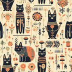 navy blue, coral orange, cream, gold accents, geometric, floral, abstract, animals, cats, egyptian, vintage, whimsical, bohemian, modern, folk art, nature, flowers, sunflowers, hearts, leaves, decorative patterns, nursery, playroom, kids room, celestial elements, boho, artistic, mid-century modern, decorative cats