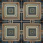 navy blue, golden beige, concentric squares, geometric pattern, art deco, repeating motifs,, fabric panel, spiral design, nested squares, symmetrical layout, retro style, modernist design, angular geometry, decorative blocks, structured pattern, vintage aesthetic, geometric tiles, square motifs