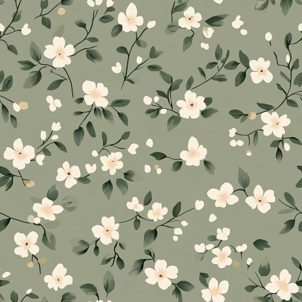 sage green, cream, ivory, peach, floral, botanical, delicate flowers, nature, spring, summer, elegant, modern, whimsical, romantic, soft, gentle, leaves, branches, flowering branches, small blooms, pastel, calming, peaceful, nursery, baby room, kids room, feminine, garden, botanical print, blossoms