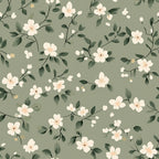 sage green, cream, ivory, peach, floral, botanical, delicate flowers, nature, spring, summer, elegant, modern, whimsical, romantic, soft, gentle, leaves, branches, flowering branches, small blooms, pastel, calming, peaceful, nursery, baby room, kids room, feminine, garden, botanical print, blossoms